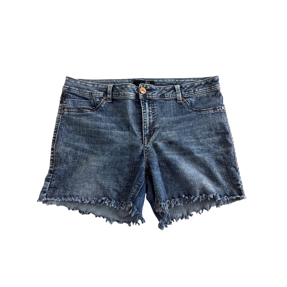 1822 Denim Shorts Size 33 Acid Wash Frayed Stretch 4.5"‎ Inseam